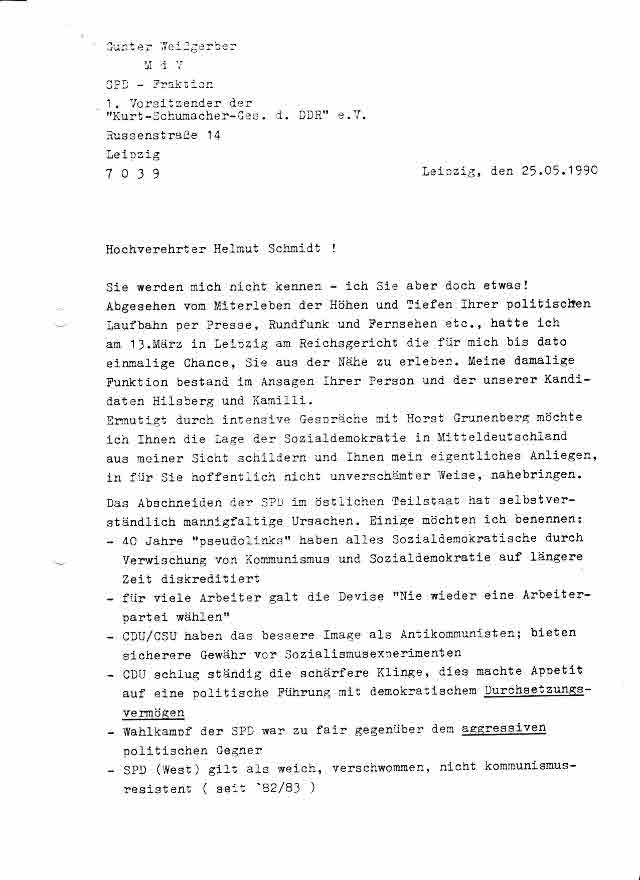 Gunter Weißgerber an Helmut Schmidt /1